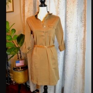 Michael Stars Elenor Popover Shirt Dress- Khaki Midi Cotton Blend NWT Sz. S